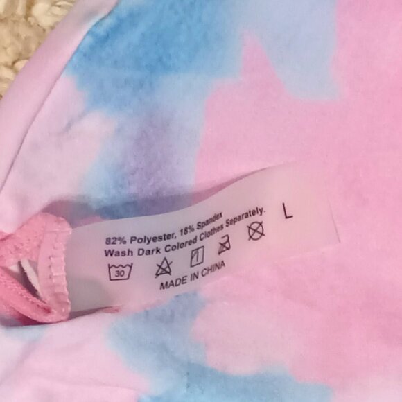 NWOT~ SHEIN White, Pink & Blue Tie Dye Print Halter Tie Bikini Set (Size: Large) - Picture 9 of 10